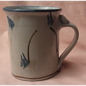 Grey with Abstract Angel Fish Design Art Pottery Mug Signed Applied Handle